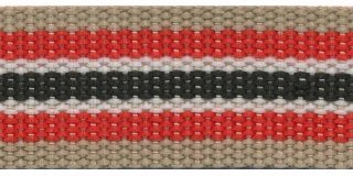 Tassenband 30 mm streep zand/rood/wit/zwart