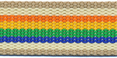 Tassenband 30 mm streep zand/creme/oranje/geel/groen/blauw