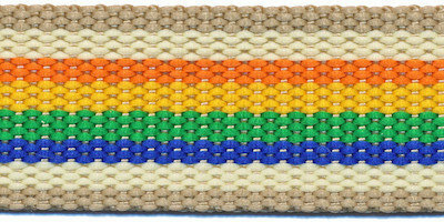 Tassenband 30 mm streep zand/creme/oranje/geel/groen/blauw