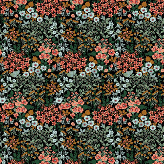 Poplin - Flowers - zwart