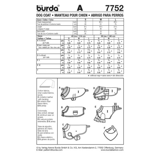 Burda Patroon 7752 - Mantel voor Honden