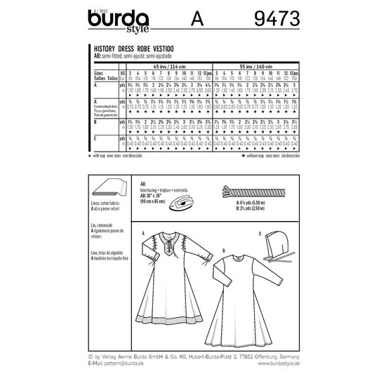 Burda Patroon 9473 - Historische Jurk