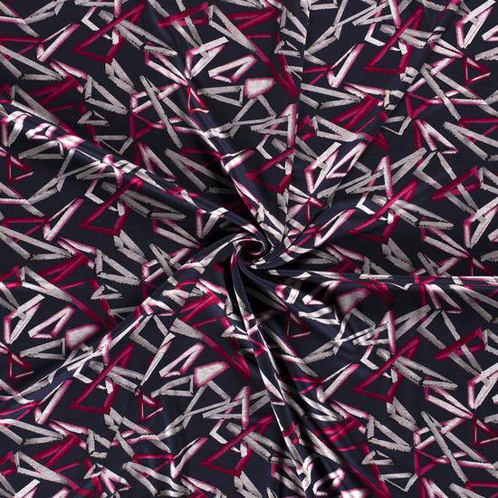 Coupon 1.15m - Georgette Stretch - Roze Driehoeken - Zwart