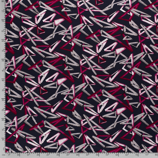 Coupon 1.15m - Georgette Stretch - Roze Driehoeken - Zwart