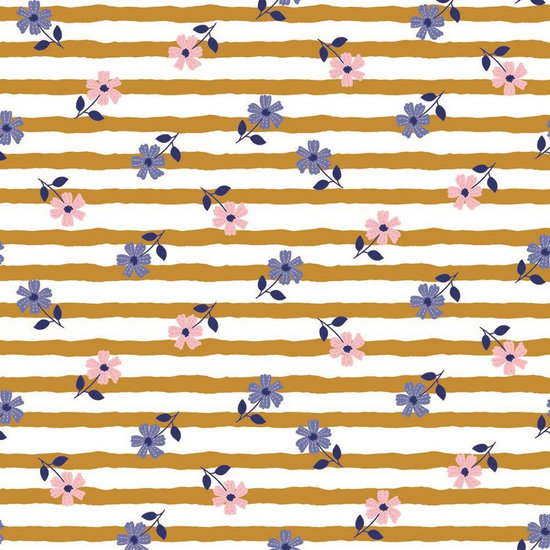 French Terry - Flower Stripes - Oker
