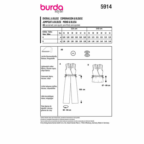 Burda Patroon 5914 - Jumpsuit en Bloes