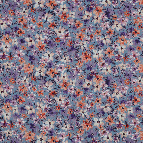Poplin - Flowers - Luchtblauw