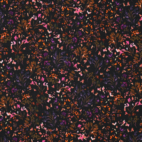 Coupon 0.5m - French Terry - Small Flowers - Zwart