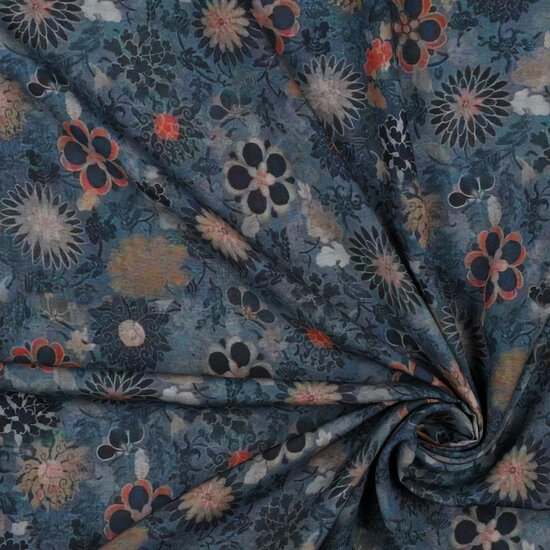 Viscose - Digital Floral - Schaduwblauw