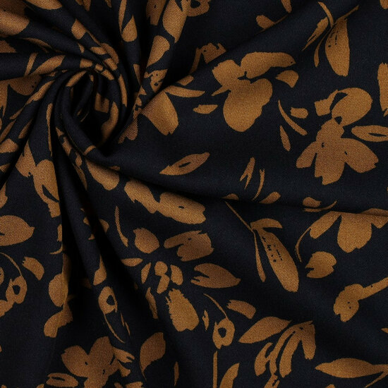 Coupon 0.6m - Viscose Stretch - Flowers - Navy