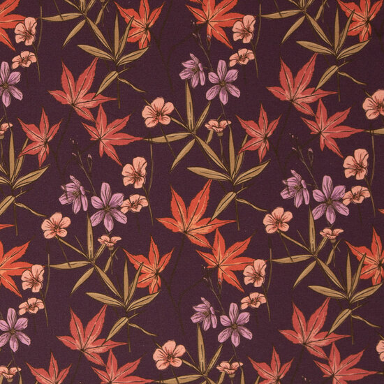 French Terry - Autumn Flowers - Aubergine