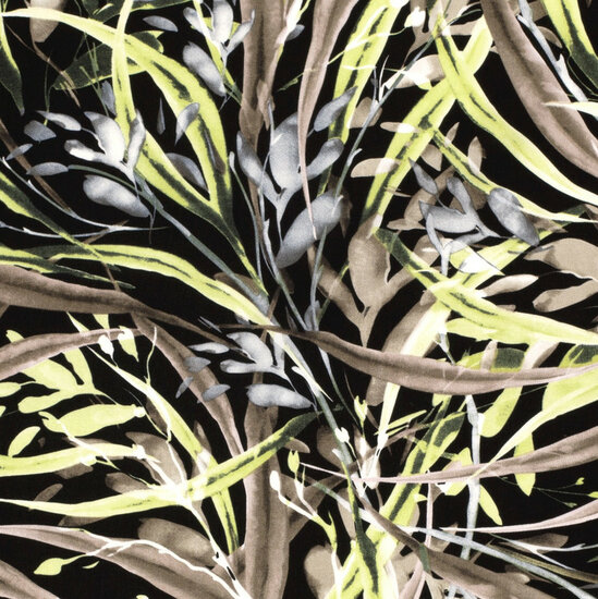 Viscose - Leaves - Zwart