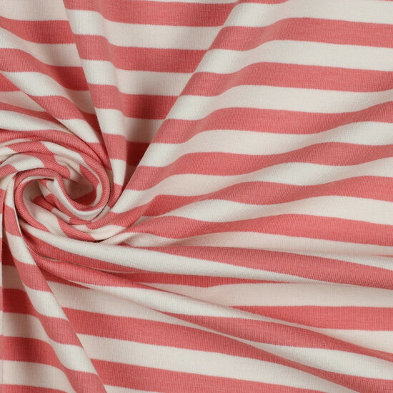 French Terry - Yarn Dyed Stripes - Roze-Ecru