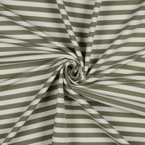 French Terry - Yarn Dyed Stripes - Kaki-Ecru