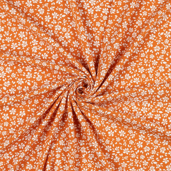 Viscose Poplin Stretch - Small Flowers - Oranje