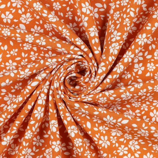 Viscose Poplin Stretch - Small Flowers - Oranje