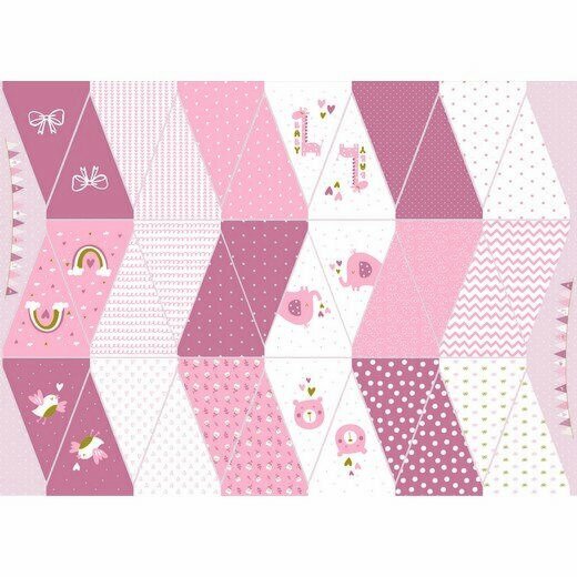 Poplin - Paneel Baby Vlaggen - Oudroze