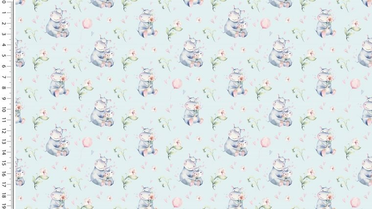 Poplin Aquarel Hippo Lichtblauw