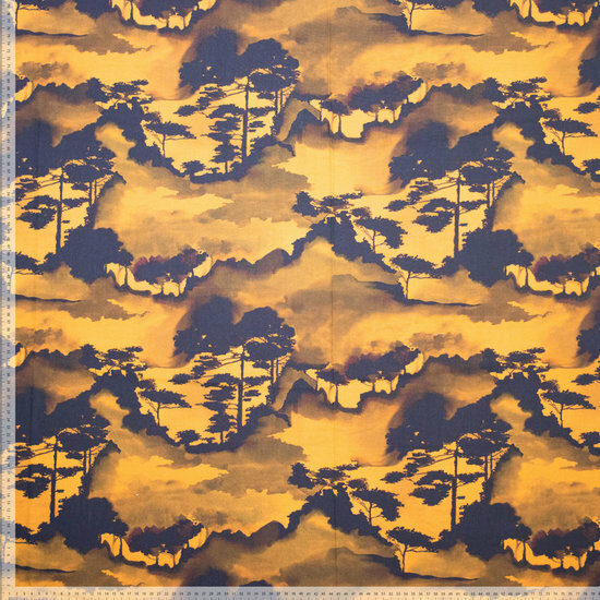 Viscose Bomen Zwart/Oker/Groen