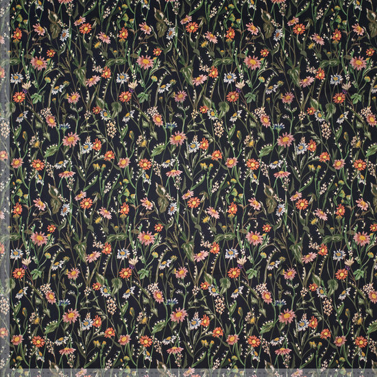 Stretch Katoen Bloemenprint Zwart