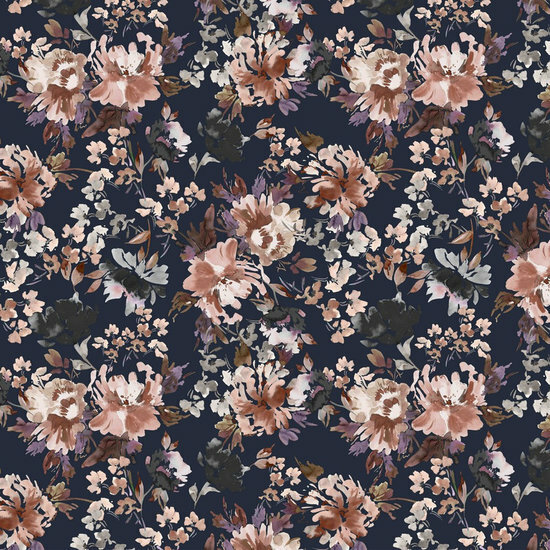 Poplin - Watercolour Floral - Navy