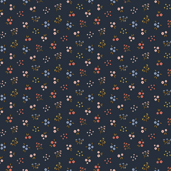 Poplin - Small Flowers - Navy