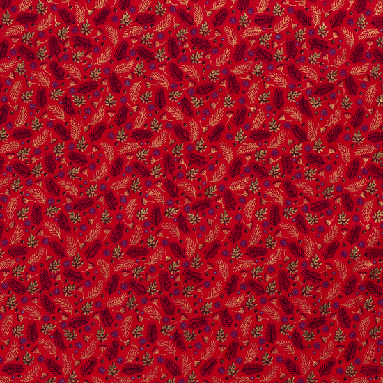 Poplin - Kerst Blaadjes Foil - Rood