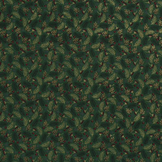 Poplin - Kerst Blaadjes Foil - Groen