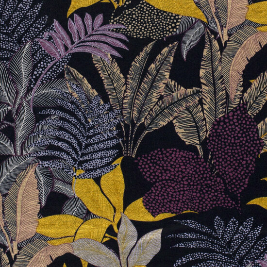 Polyester Viscose - Bladeren - Navy