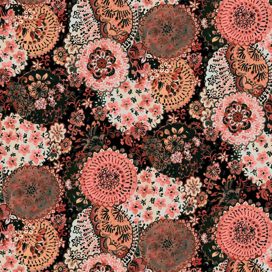 Poplin - Digital Flowers - Zwart
