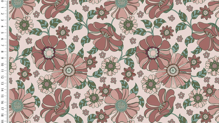 Jersey - Vintage Flower - Roze
