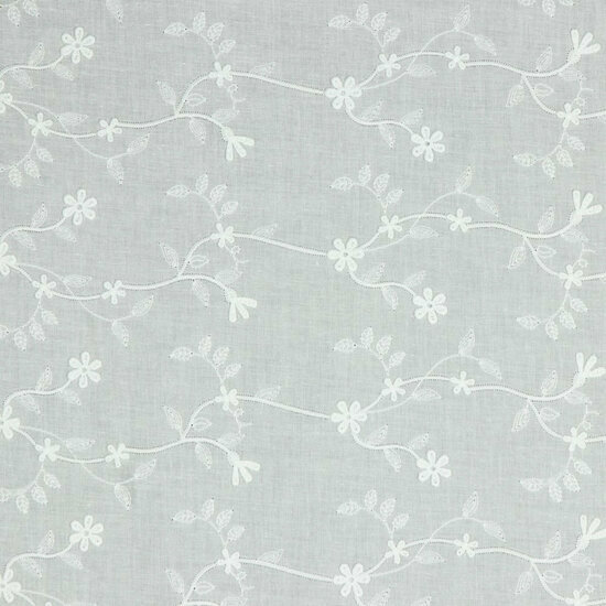 Katoen - Voile Geborduurde Bloemen - Wit