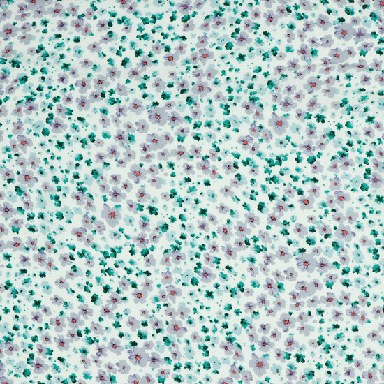 Viscose - Kleine Blauwe Bloempjes - Wit