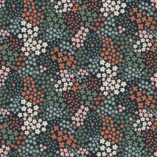 French Terry - Small Flowers - Navy