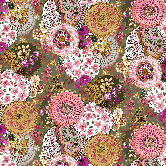 Poplin - Digital Flowers - Groen