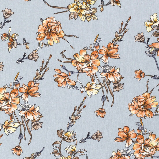 Crepe - Bloemen - Babyblauw