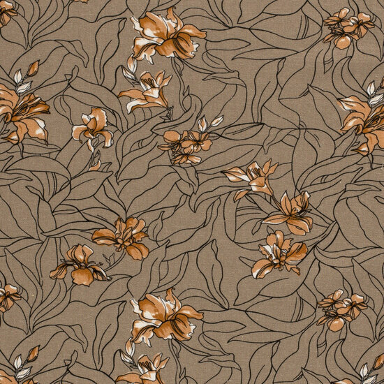 Viscose Linnen - Bloemen - Beige