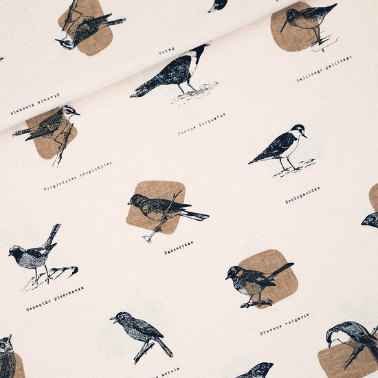 Viscose Linnen - Ornithology - Licht Beige