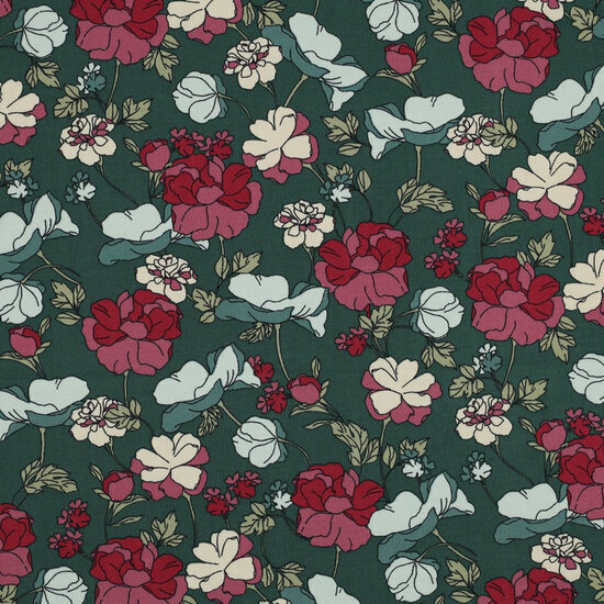 Jersey - Big Flowers - Emerald