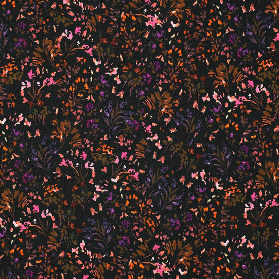 French Terry - Small Flowers - Zwart