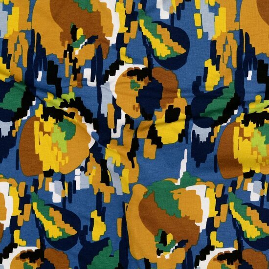 Viscose Jersey - Flowers - Jeansblauw
