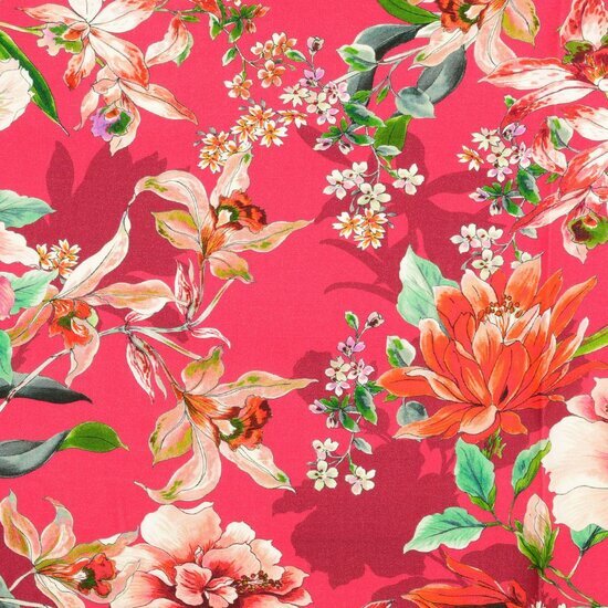 Viscose - Flowers - Roze