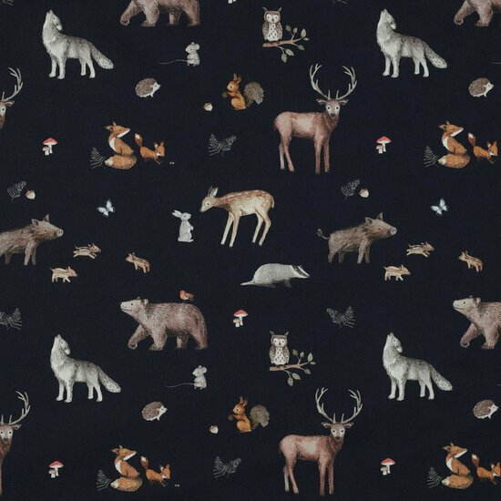 Poplin - Digital Forest Animals - Navy
