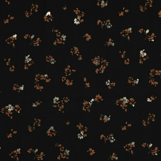Viscose - Small Flowers Foil - Zwart