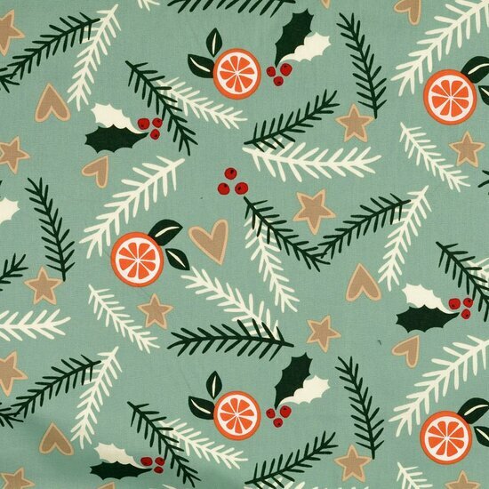 Poplin - Kerst - Oudgroen