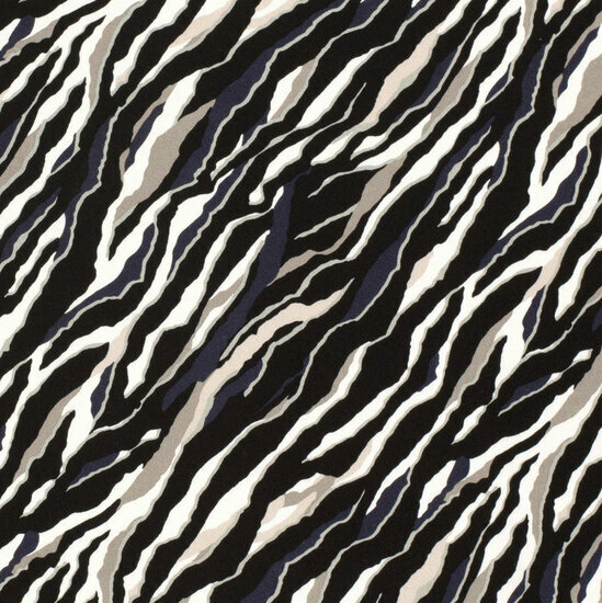 Viscose Twill - Zebrastrepen - Zwart-Blauw-Taupe