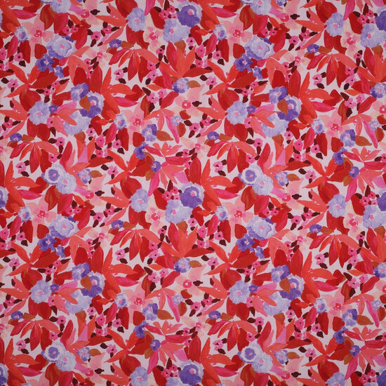 Viscose Ecovero - Floral - Donker Koraalrood