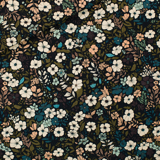Canvas Gabardine Twill - Flower Harvest - Zwart