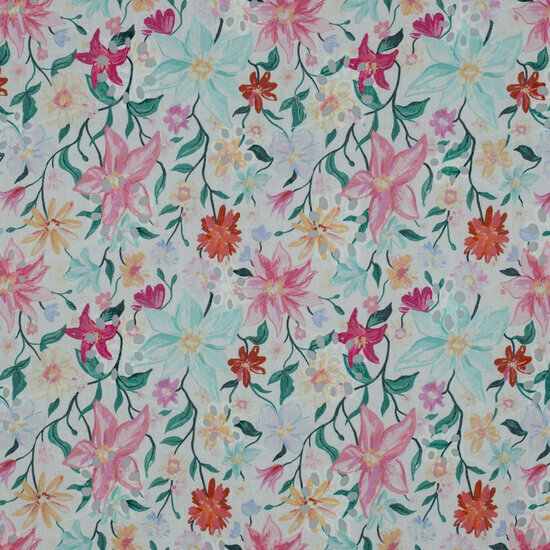 Katoen - Geborduurde Bloemen - Wit