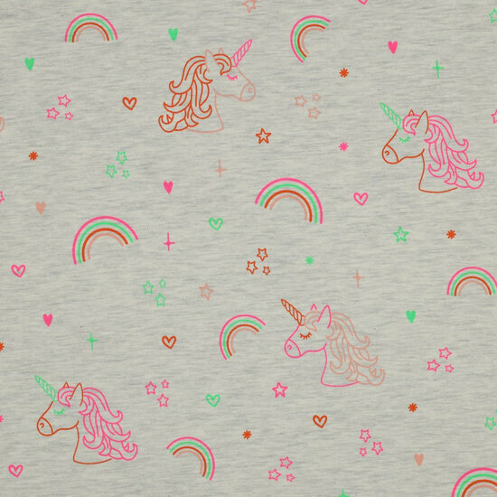 Jersey - Neon Rainbow Unicorn - Gemeleerd Ecru